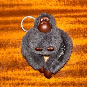Kipling Monkey Jamie Plush Thumb Sucking Ape Gorilla Gray Ring Keychain Charm